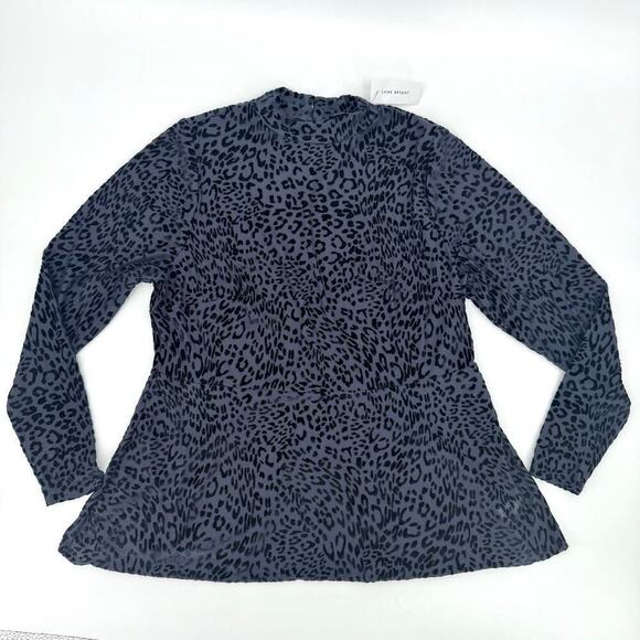 Lane Bryant Long-Sleeve Mock-Neck Sheer Mesh Skater Top Leopard Women Size 14/16 - Picture 4 of 11